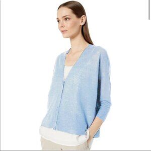 Eileen Fisher Pale Blue 100% Linen Knit Cardigan | V-Neck Sweater M